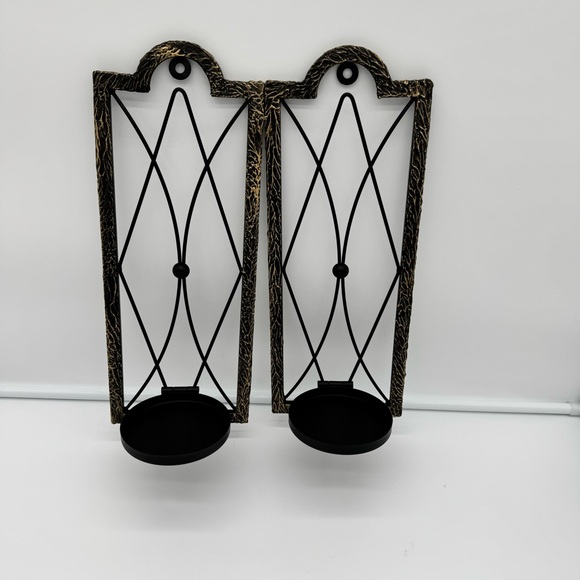 Gothic Candle Sconce Set of 2 -Gold Black Metal Wall Candle Holder Rustic - Picture 2 of 7